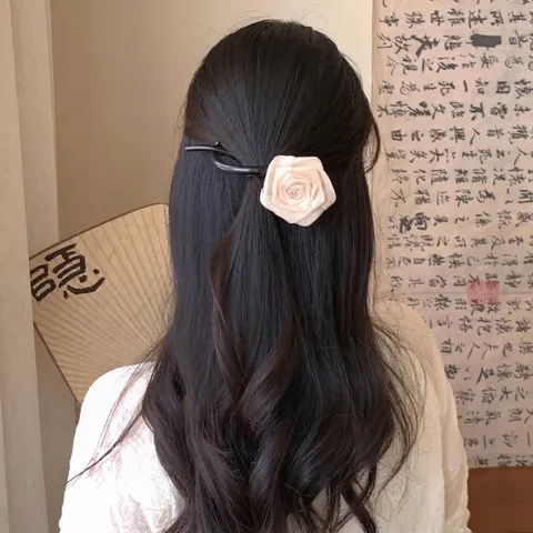 Acrylic Fabric Rose Flower Hair Clip New Chinese Style Vintage Elegant Duckbill Clip Handmade Floral Hair Accessory For Women