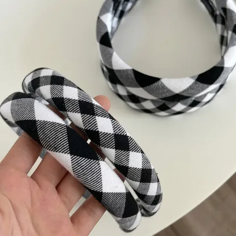 Hahnentritt Karo Stirnband Für Damen Akademie Stil Schwarz Weiß Karomuster Stoff Haarreif Handgefertigt Mode Haarschmuck