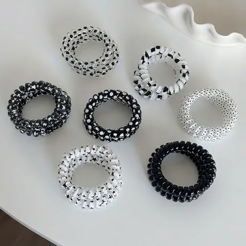 Elastici per Capelli a Spirale con Stelle e Pois Neri e Bianchi Corda per Telefono per Donna Ragazza Accessori per Capelli