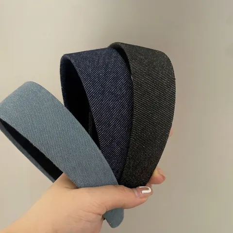 Vintage Denim Wide Headband Solid Color Retro Fashion Fabric Hair Hoop For Women Casual Daily Handmade Headwear Hair Accessories