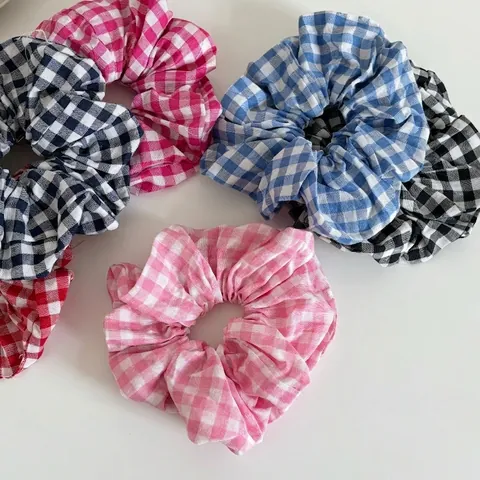 Zoete Ruit Gingham Stof Scrunchies Artistieke Haarelastiekjes Grote Haarbloemen Voor Dames Knot Paardenstaart Elastische Haarbanden