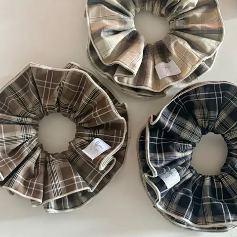 Korean Preppy Style Double Layer Plaid Scrunchie Retro Large Elastic Hair Band Sweet Plaid Hair Tie Women Hair Accessories