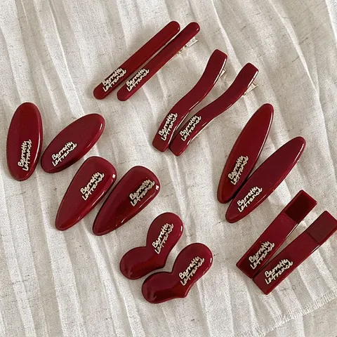 Francese Vintage Borgogna Acrilico Fermaglio per Capelli Scritte Dorate Barretta La France Geometrico Clip a Becco d'Anatra per Donna Copricapo