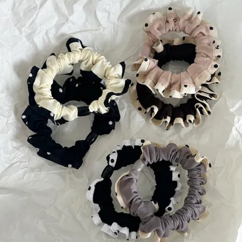 Elastici per Capelli Pois Fatti a Mano Volant Tessuto Alta Elasticità Coda di Cavallo Con Perline Decorative Donna
