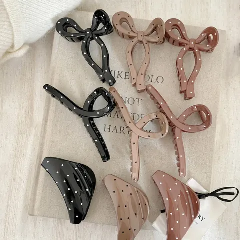 Pinza per Capelli con Fiocco in Acrilico a Pois Vintage per Donna Clip a Squalo Dolce in Stile Coreano Accessori per Capelli di Moda Retro