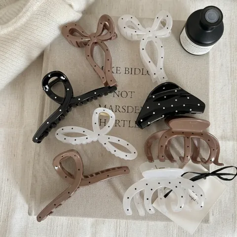 Pinza per Capelli con Fiocco in Acrilico a Pois Vintage per Donna Clip a Squalo Dolce in Stile Coreano Accessori per Capelli di Moda Retro