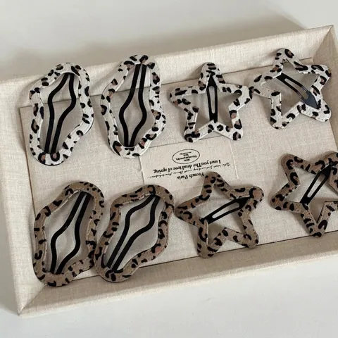 Leopardenmuster Haarspange Für Damen Mode Stoff Umwickelt BB Clip Seitenpony Clip Stern Wolke Geformt Haarschmuck