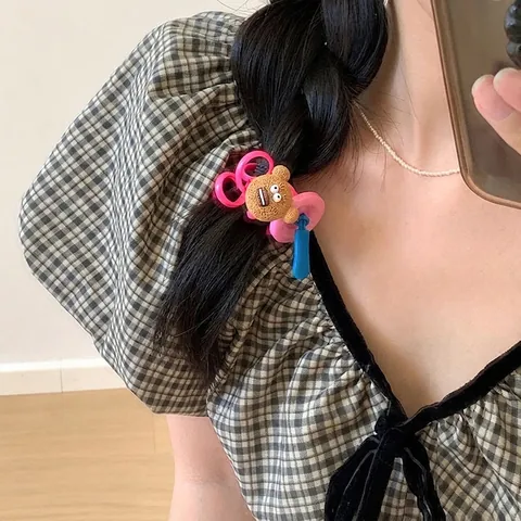 Schattige Telefoonsnoer Haarelastiekjes Met Cartoon Beer Hars Bedeltjes Veelkleurige Spiraal Haarbanden Voor Dames Sieraden