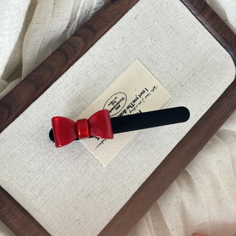 Pinzas para el Cabello de Pico de Pato de Acetato Rojo Francés con Lazo y Flores Elegantes y Minimalistas Accesorios para el Cabello