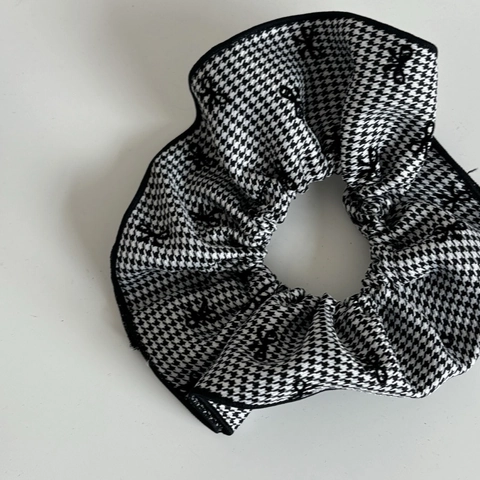 Preppy Plaid Scrunchie And Headband Black White Houndstooth Striped Hair Accessories With Bow Embroidery For Women Girls