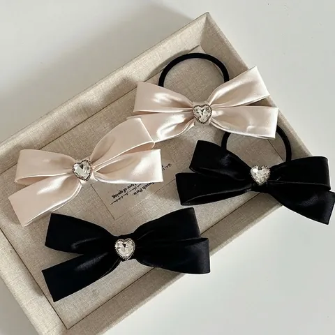 Molletta per Capelli Francese in Raso con Fiocco e Strass a Cuore Elastico Elegante Clip a Becco d'Anatra Accessori per Capelli Donna Ragazza