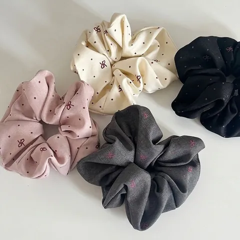 Dames Vintage Stof Scrunchies Polka Dot En Strik Print Grote Haarelastiekjes Mode Elegante Haaraccessoires Voor Dagelijks
