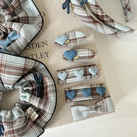 Mollette per Capelli Vintage a Quadri con Cuore e Fiocco Cerchietto in Tessuto Elastici per Capelli Accessori Moda Donna