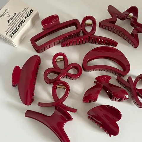 Fermagli per Capelli a Pinza Rosso Bordeaux Stile Francese Grandi Pinze a Squalo in Acrilico Lucido per Donna