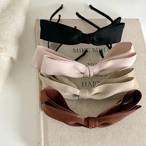French Vintage Large Double Layer Bow Headband Elegant Solid Color Fabric Hair Band Retro Sweet Hair Accessories For Women