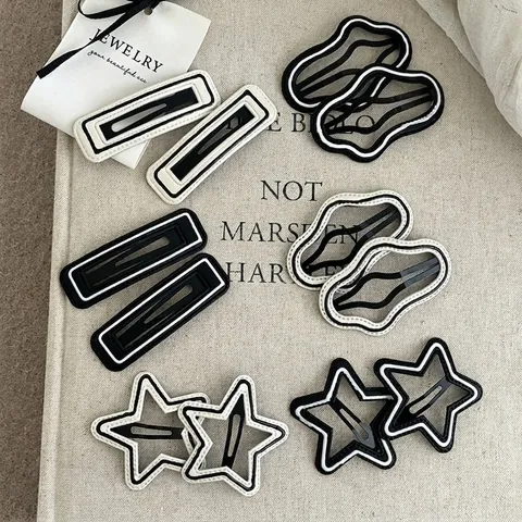 Fermaglio per Capelli Geometrico Minimalista in Contrasto Bianco e Nero per Donna Ragazze in Tessuto Ecopelle Fermaglio BB Clip Laterale