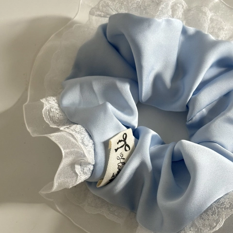 Blue Plaid Satin Scrunchie Lace Bow Hair Clip Ribbon Hair Ties Headband For Girls Women Fashion Hair Accessories
