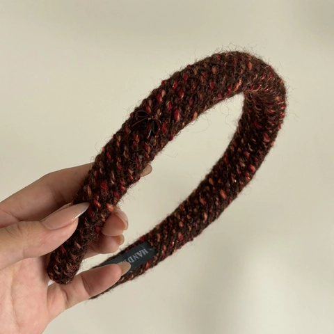 Vintage Gestrickte Tweed Schwamm Gepolsterter Haarreif Für Damen Koreanischer Stil Gestreiftes Haarband Mit Roter Schleife Herbst Winter