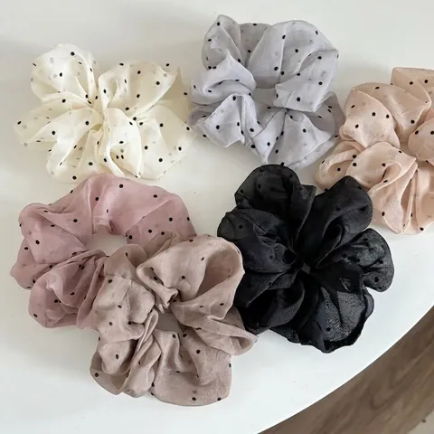 French Elegant Polka Dot Mesh Scrunchie Large Organza Hair Tie Ponytail Holder Handmade Hair Accessories For Women
