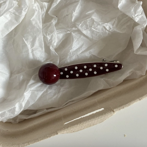 Pinza para el Pelo Dulce Rojo Vino de Lunares Con Perla Artificial Elegante Clip de Pico de Pato para Niñas
