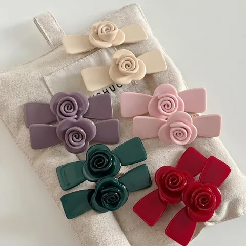 Clip per Capelli in Acetato con Rosa 3D Francese Elegante Clip a Becco d'Anatra Floreale Donna Moda Clip per Frangia