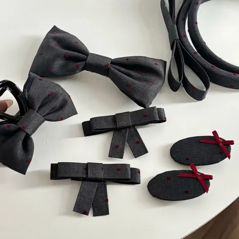 Fermaglio per Capelli a Fiocco Pois Grigio Stile Francese Pinza in Tessuto Dolce Puntini Rossi Accessori per Capelli Donna