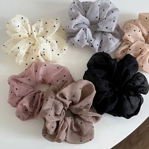 French Elegant Polka Dot Mesh Scrunchie Large Organza Hair Tie Ponytail Holder Handmade Hair Accessories For Women