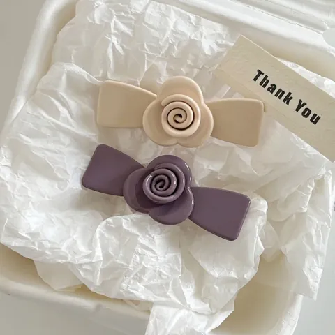 Clip per Capelli in Acetato con Rosa 3D Francese Elegante Clip a Becco d'Anatra Floreale Donna Moda Clip per Frangia