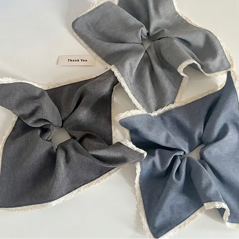 Handmade Fabric Lace Scrunchies Velvet Pleated Hair Ties For Women Vintage Elegant Elastic Hair Bands Daily Headwear