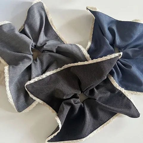 Handmade Fabric Lace Scrunchies Velvet Pleated Hair Ties For Women Vintage Elegant Elastic Hair Bands Daily Headwear