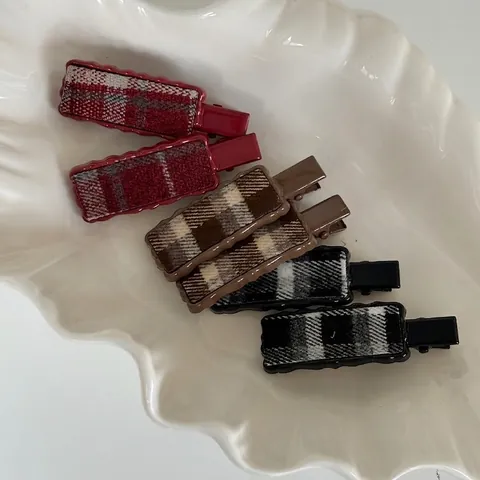 Vintage Checkered Metal Duckbill Hair Clips For Women Retro Plaid Patchwork Side Hairpin Bangs Clip Fashion Hair Accessories