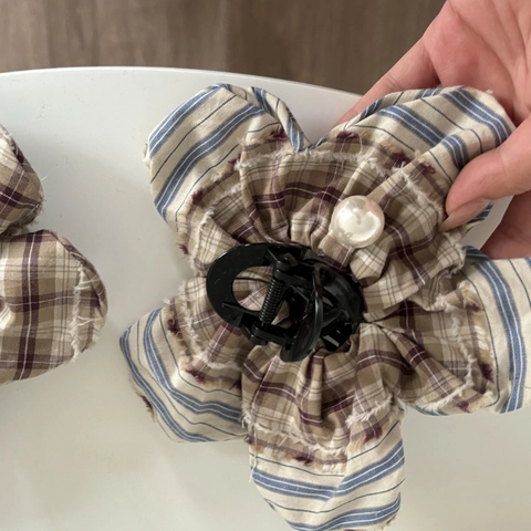 Vintage Preppy Stoffa Elastici Per Capelli Da Donna Fatti A Mano A Quadri Righe Decorazione Bottone Eleganti Accessori Capelli