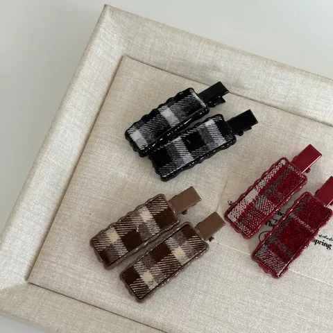 Vintage Checkered Metal Duckbill Hair Clips For Women Retro Plaid Patchwork Side Hairpin Bangs Clip Fashion Hair Accessories
