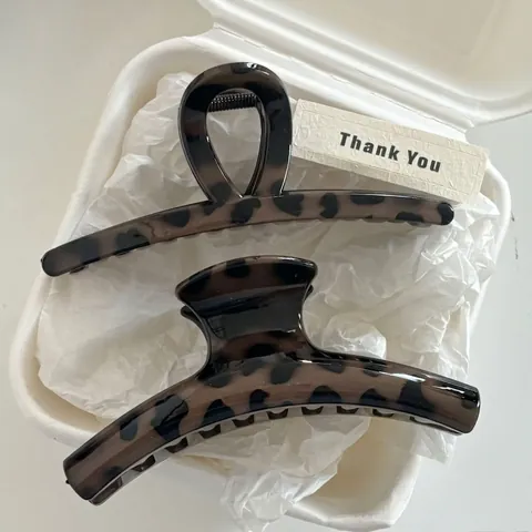 Pinza per Capelli Leopardata Grande Retro Tessuto Tartarugato Shark Clip per Donna Elegante Geometrico Presa per Capelli Pendolare Copricapo