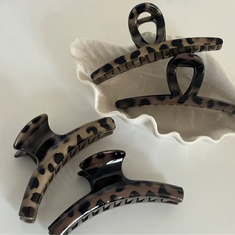 Pinza per Capelli Leopardata Grande Retro Tessuto Tartarugato Shark Clip per Donna Elegante Geometrico Presa per Capelli Pendolare Copricapo