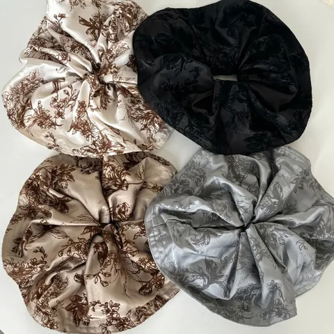Coletero Grande de Satén con Estampado Floral Vintage Nuevo Estilo Chino Cinta para el Pelo Elástica de Tela Elegante para Mujer Accesorios Diarios