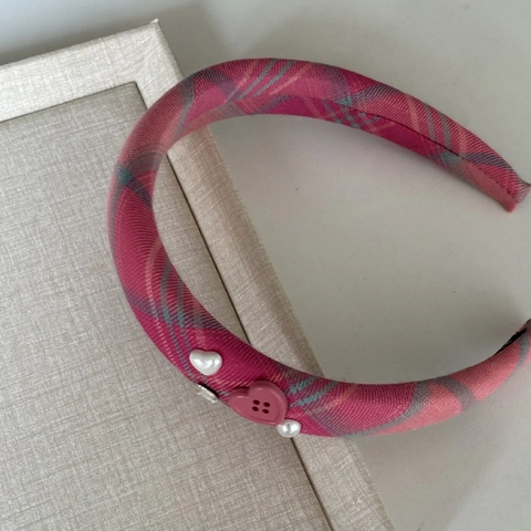 Vintage Sweet Pink Plaid Bow Hair Clip For Women Handmade Cloth Scrunchie Hair Tie Artificial Pearl Decor Hair Accessories