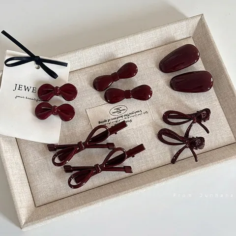 Französisch Rot Klein Metall Haarklammer Süß Weinrot Harz Entenschnabelklemme Für Mädchen Damen Haar Accessoires