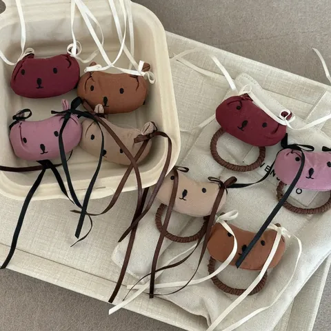Fermaglio per Capelli Peluche Animale Carino Fatto a Mano Fiocco Elastico Orso Coniglio per Bambini Donna Gioielli