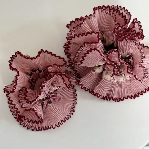 Coletero Plisado de Encaje de Doble Capa para Mujer Estilo Coreano Estampado Floral Lazos Grandes Elásticos Accesorios para el Cabello