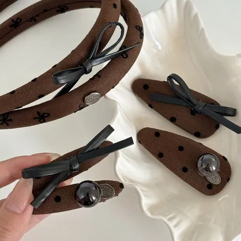 Vintage Khaki Strik Stof Haarclip Stippen BB Clip Voor Vrouwen Elegante Bruine Haaraccessoires Voor Kantoor Dagelijks Gebruik