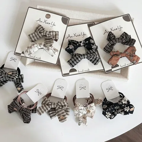Vintage Kariert Floral Schleife Haargummis Für Damen Mädchen Stoff Handgemachte Elastische Haarseile Schleife Haarklammern Haarschmuck