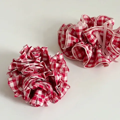 Vintage Red White Gingham Fabric Headband For Women French Sweet Double Layer Bow Hair Band Retro Plaid Headwear Hair Accessories