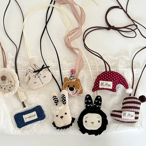 Handmade Cute Cartoon Fabric Animal Pendant Necklace For Kids Girls Kawaii Bear Rabbit Cloth Accessory Gift Decor