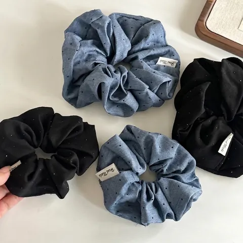 Elastico per Capelli in Tessuto a Pois con Strass Fatto a Mano Grande Corda per Capelli per Donna Pendolare Blu Nero