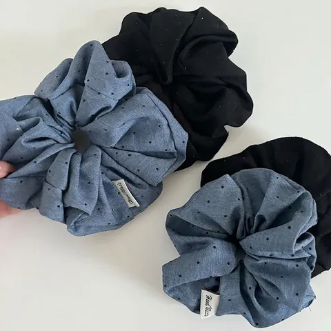 Elastico per Capelli in Tessuto a Pois con Strass Fatto a Mano Grande Corda per Capelli per Donna Pendolare Blu Nero