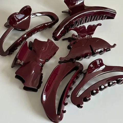 Pinza per Capelli Francese in Acetato Grande Rosso Borgogna Farfalla Fiocco Cuore Lucido Clip a Squalo Accessori per Capelli Donna