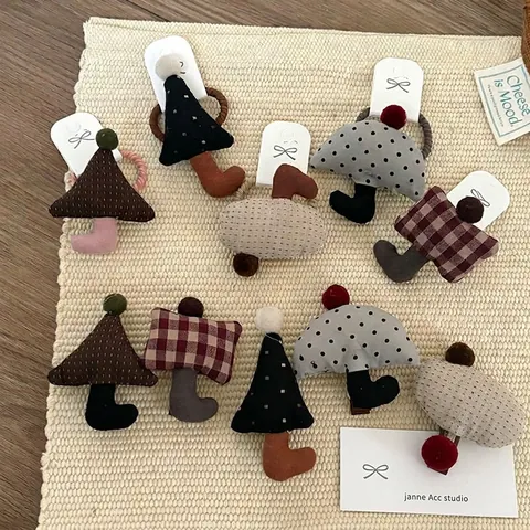 Set di Fermagli e Elastici per Capelli a Forma di Ombrello e Fungo 3D Fatti a Mano Accessori in Tessuto a Pois
