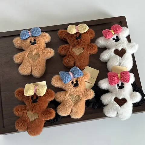 Graziosa Molletta per Capelli Orsetto di Peluche Fiocco Elastico per Capelli per Donne Ragazze Ricamo a Cuore Accessori