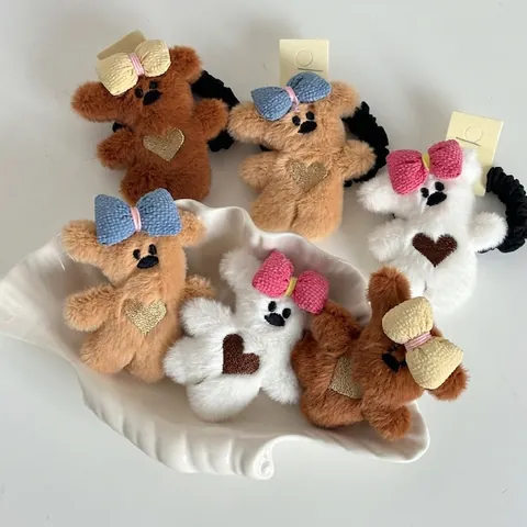 Graziosa Molletta per Capelli Orsetto di Peluche Fiocco Elastico per Capelli per Donne Ragazze Ricamo a Cuore Accessori